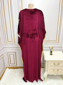Ramadan Luxury Muslim Fashion Bat Sleeve Moroccan Turkiye Dubai Dress Middle East Arab Dress Sequins Golden Velvet Long Dress - M & M Global