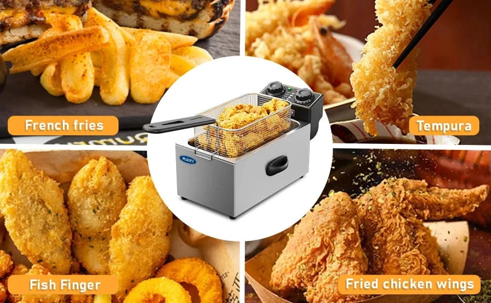 3 Litre Deep Fat Fryer Adjustable Temperature, Chip Pans - Basket & Lid - Fast 2000w High Power, Electric Oil Pot - Overheat Pro - M & M Global