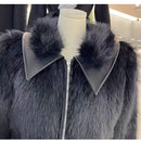 Autumn Winter Now Locomotive Wind Hottie Sweet Cool Fashion Coat Women Patchwork Imitation Fox Fur Leather and Fur Solid Tops