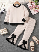 2-Piece Spring and Autumn Fashion Set for Girls Aged 4-8, Featuring a Round-Neck Knitted Top and Loose Knitted Pants, Suitable as Eid, Easter, Carnival, Spring Festival, or Holiday Gifts