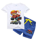 2025 Summer Baby Boy Clothes Set Cartoon Blazing Speed Cars Monster Machines Children Girl Short Sleeve T Shirt+Shorts 2PCS Suit - M & M Global