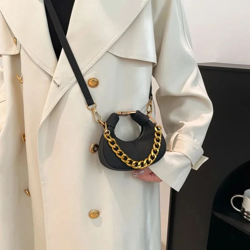 Mini Semicircle Saddle Crossbody Bag For Women Luxury Lemon Color Handbag Half Moon Bag Fashion Chain Lady Cross Body Bag - M & M Global