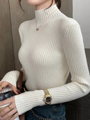 Chic Autumn Winter 2025 Pullovers Women Long Sleeve Casual Turtleneck Warm Basic Sweater Knit Jumpers Solid Color Slim Tops