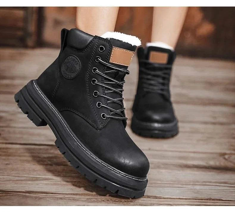 Boots Men High Top Boots High Quality Women Leather Shoes Fashion Outdoor Sneakers Men Lace Up Non-Slip Ankle Boots for Couple - M & M Global
