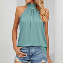 Women's Elegant Blouses Shirts Sleeveless Silk Strap Summer Blouses For Women Fashion 2023 Hanging Neck Lace Up Tops Blouse - M & M Global