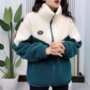 Korean Style Loose Thickened Patchwork Cotton Jacket Autumn Winter Women's Fashion Student Lamb Velvet Coat Casual Outerwear