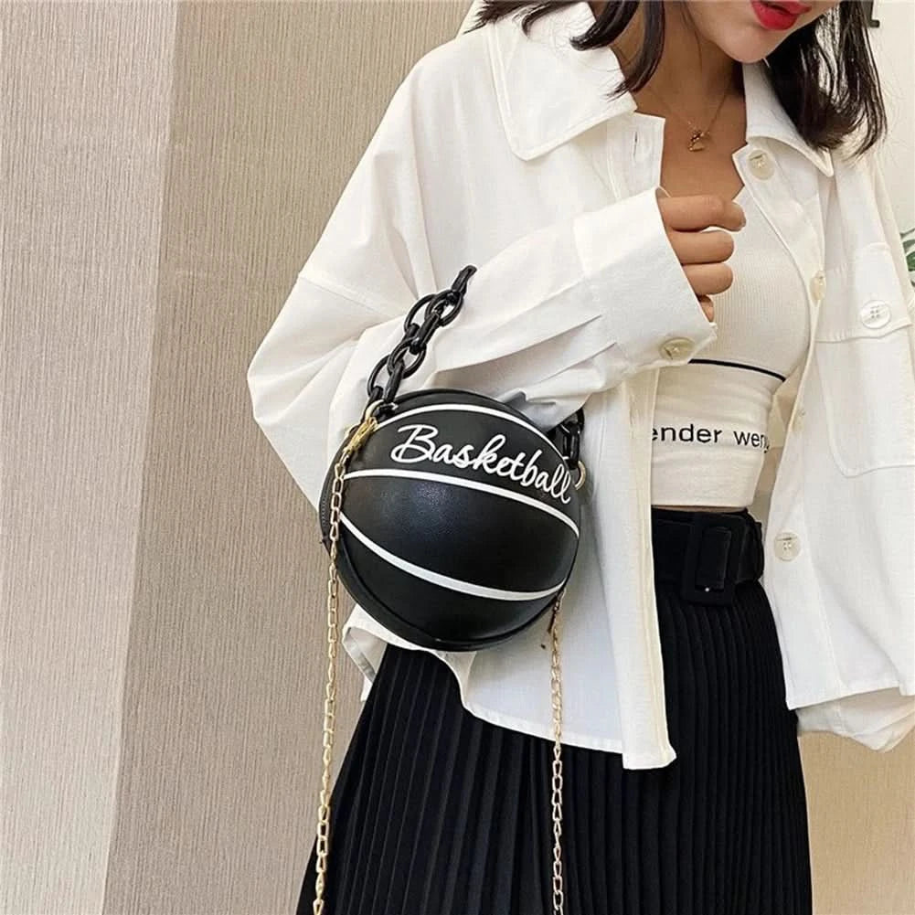 Fashion Chic Women Ball Handbag Round Basketball Football Shape Party Dress Faux Leather Crossbody Girls Coin Purse Shoulder Bag - M & M Global