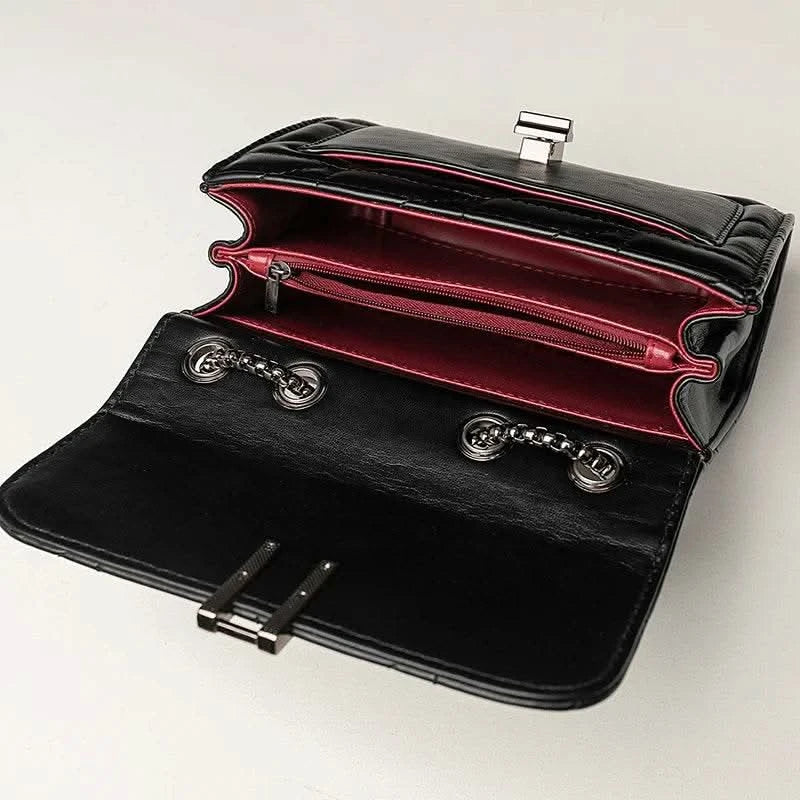 Classic Quilted Detail Square Bag, Solid Color Flap Shoulder Bag, All-Match Chain Bag - M & M Global