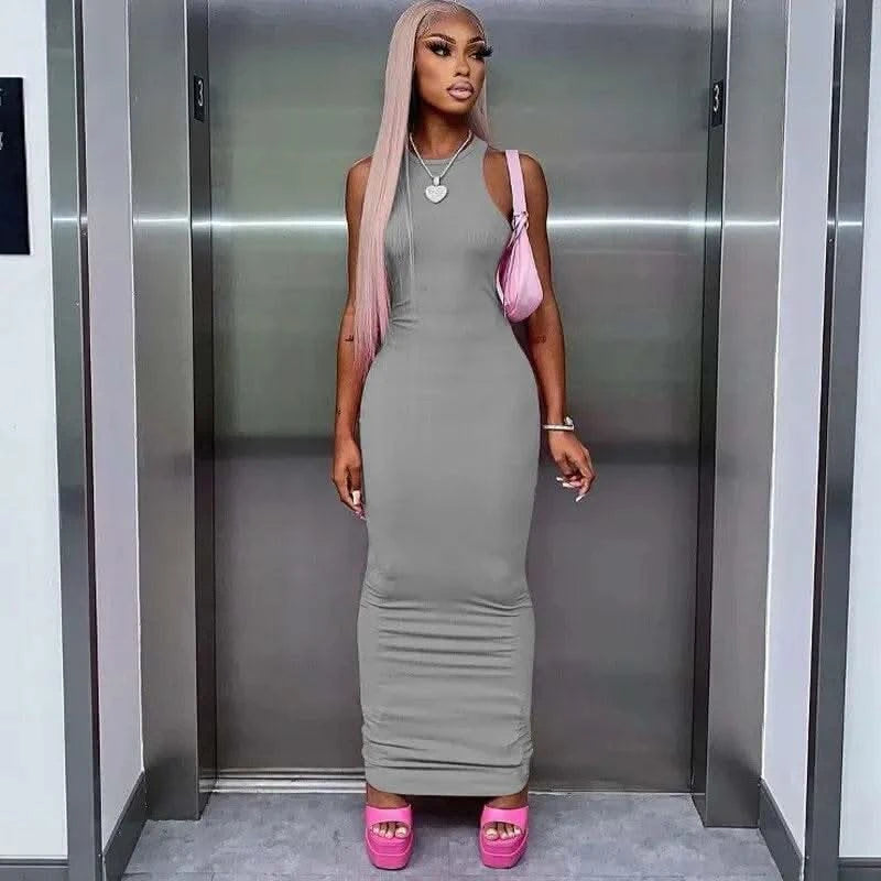 Dulzura Women Fashion 2024 Autumn Sleeveless Club Streetwear Bodycon Pink Pencil Long Dress Wholesale Items For Business - M & M Global