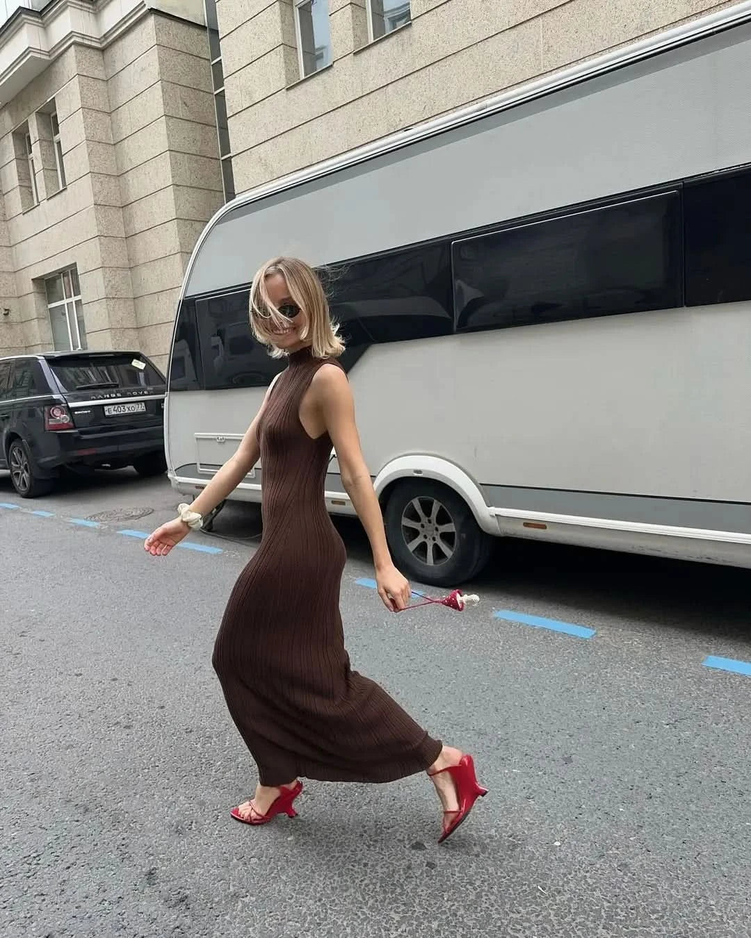 Tossy Sleeveless Knitwear Turtleneck Long Dress Female Slim Elegant Fashion Autumn 2023 Ribbed Knit Dress For Women Maxi Dress - M & M Global