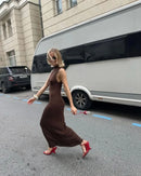 Tossy Sleeveless Knitwear Turtleneck Long Dress Female Slim Elegant Fashion Autumn 2023 Ribbed Knit Dress For Women Maxi Dress - M & M Global