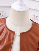 Girls' Spring and Autumn Dress Set New Children's Princess Skirt+PU Leather Vest 2-piece Set