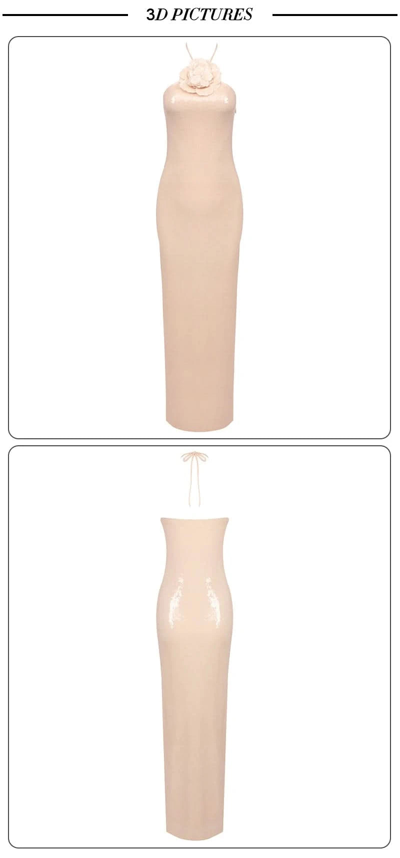 VC Women Elegant 3D Flowers Halter Backless Sexy Club Sequin Bodycon Prom Long Dress Party Festival Split Dress - M & M Global