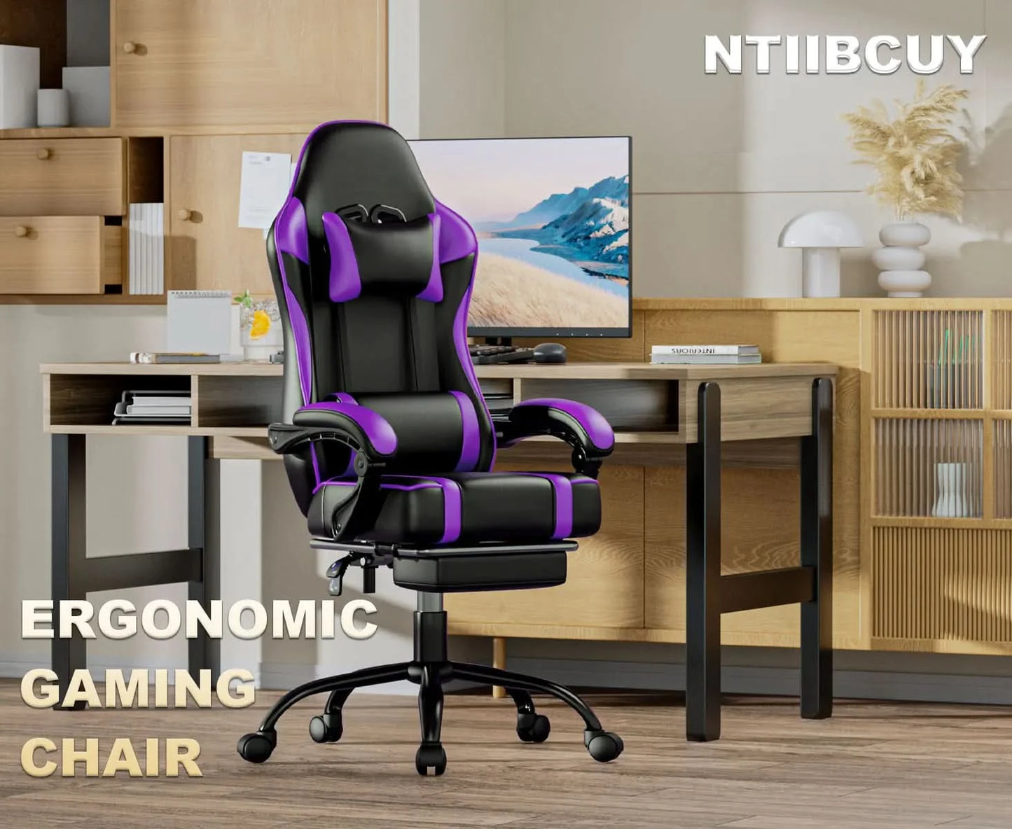 Ergonomic Gaming Chair Recliner, PU Leather Racing Game Chairs for Adults, Executive Office Chair Gamer Chair with Massager