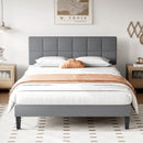 JHK Queen Bed Frame with Headboard No Box Spring Needed Linen Upholstered Wooden Platform Bed Frame with Wood Slats Support