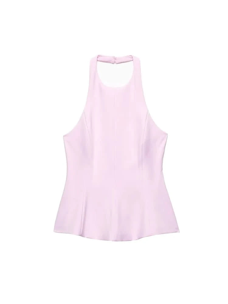 TFMLN Women's Sexy Halter Vest Tops 2025 New Sleeveless Tank Tops Fashion Women Casual Summer Elegant Backless Sexy Tops Pink - M & M Global