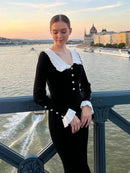 TARUXY High Waist Ruffled Maxi Dresses For Women Autumn Winter Knitted Slim Long Dress Women's Vintage Dress Woman Retro Elegant - M & M Global