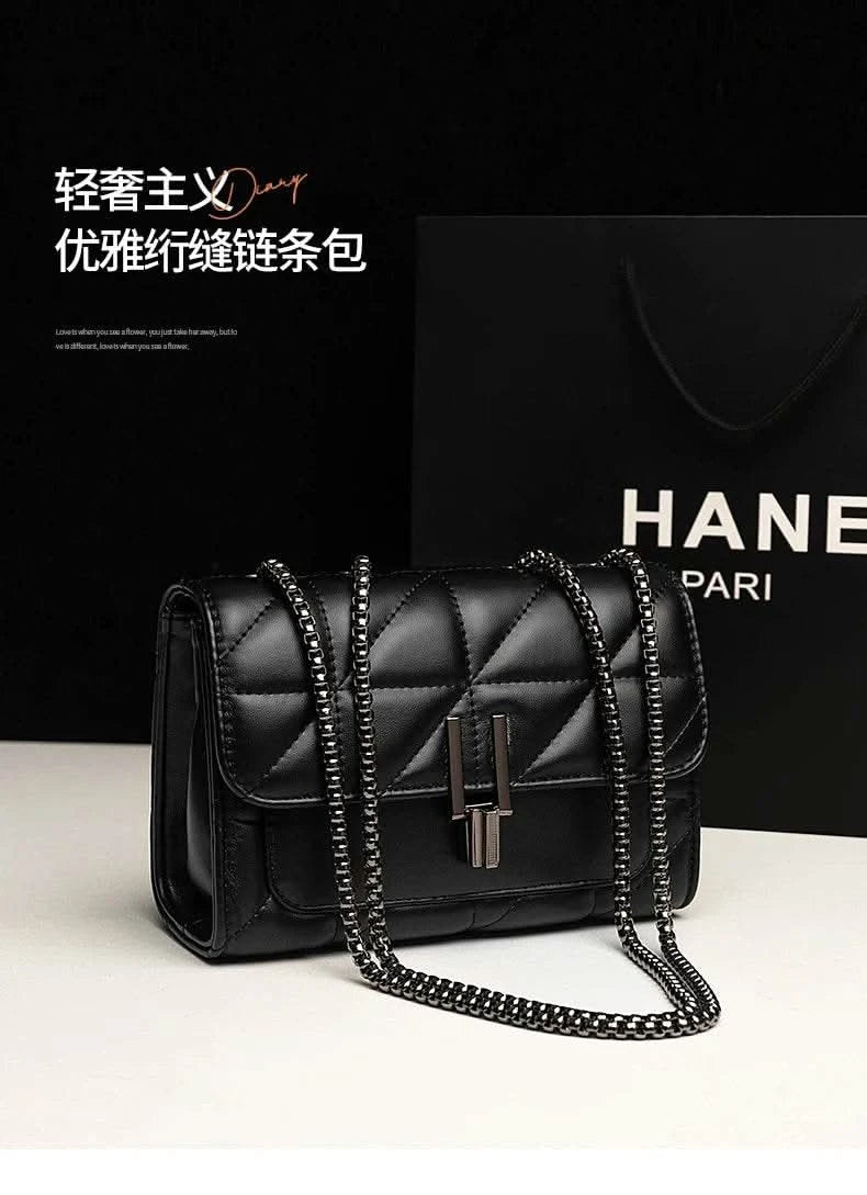 Classic Quilted Detail Square Bag, Solid Color Flap Shoulder Bag, All-Match Chain Bag - M & M Global