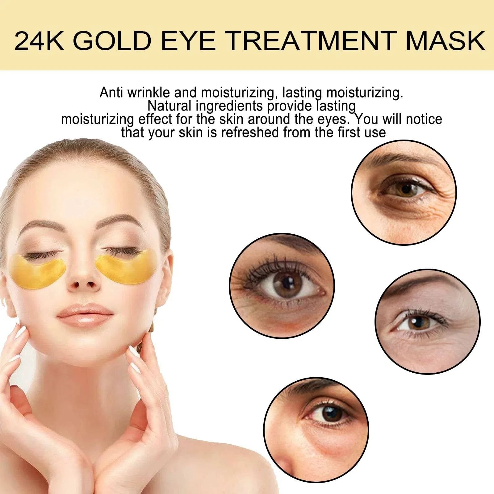 60PCS 24K Gold Eye Mask Anti Dark Circles Removal Eyes Bags Moisturizing Firming Eye Patches Eyes Skin Care Products - M & M Global
