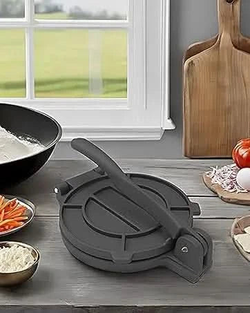 Cast Iron Tortilla Press, Heavy Duty Tortilla Pataconera, 12-inch Flour Tortilla Press with Foldable Handle, Taco press with Som - M & M Global