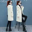 Lamb Fur Double-Sided Velvet Coat Women's Korean Embroidered Thickened Mid-Length Woolen Windbreaker Autumn Winter New Arrival