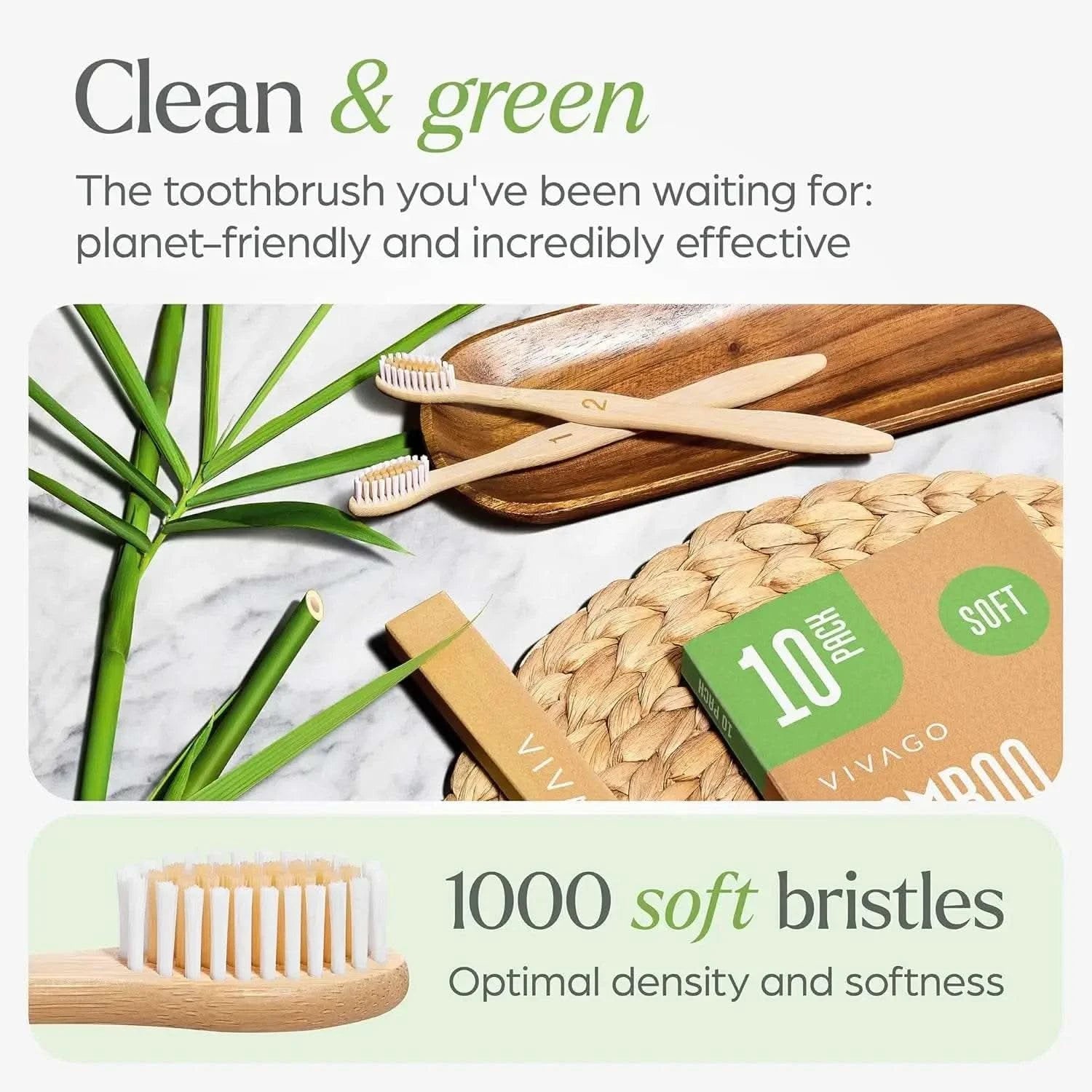 Biodegradable bamboo toothbrush 10 packs, environmentally friendly, compostable natural wooden toothbrush - M & M Global