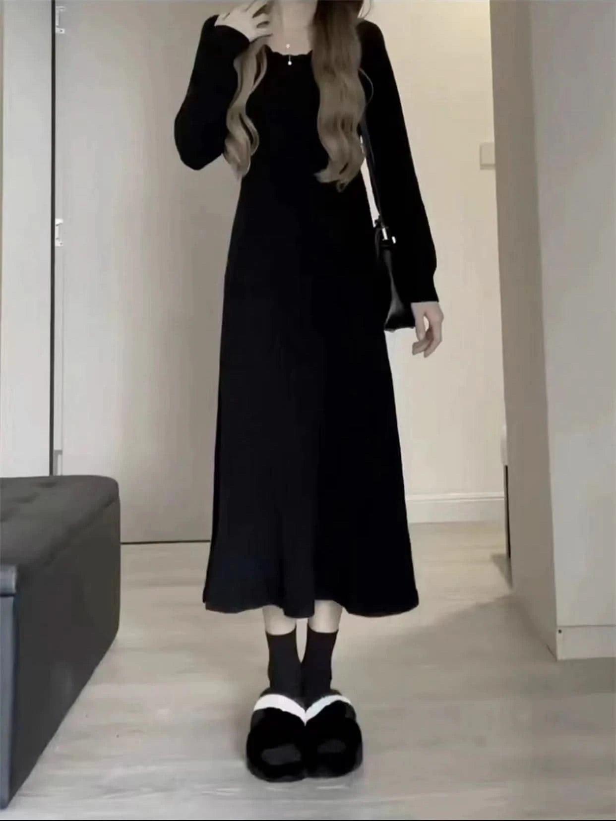 Sweater Long Dress For Woman Clothes Swing Casual Slim Femal Autumn Winter Long Sleeve Knitted Korean Clothing Elegance Sweet - M & M Global