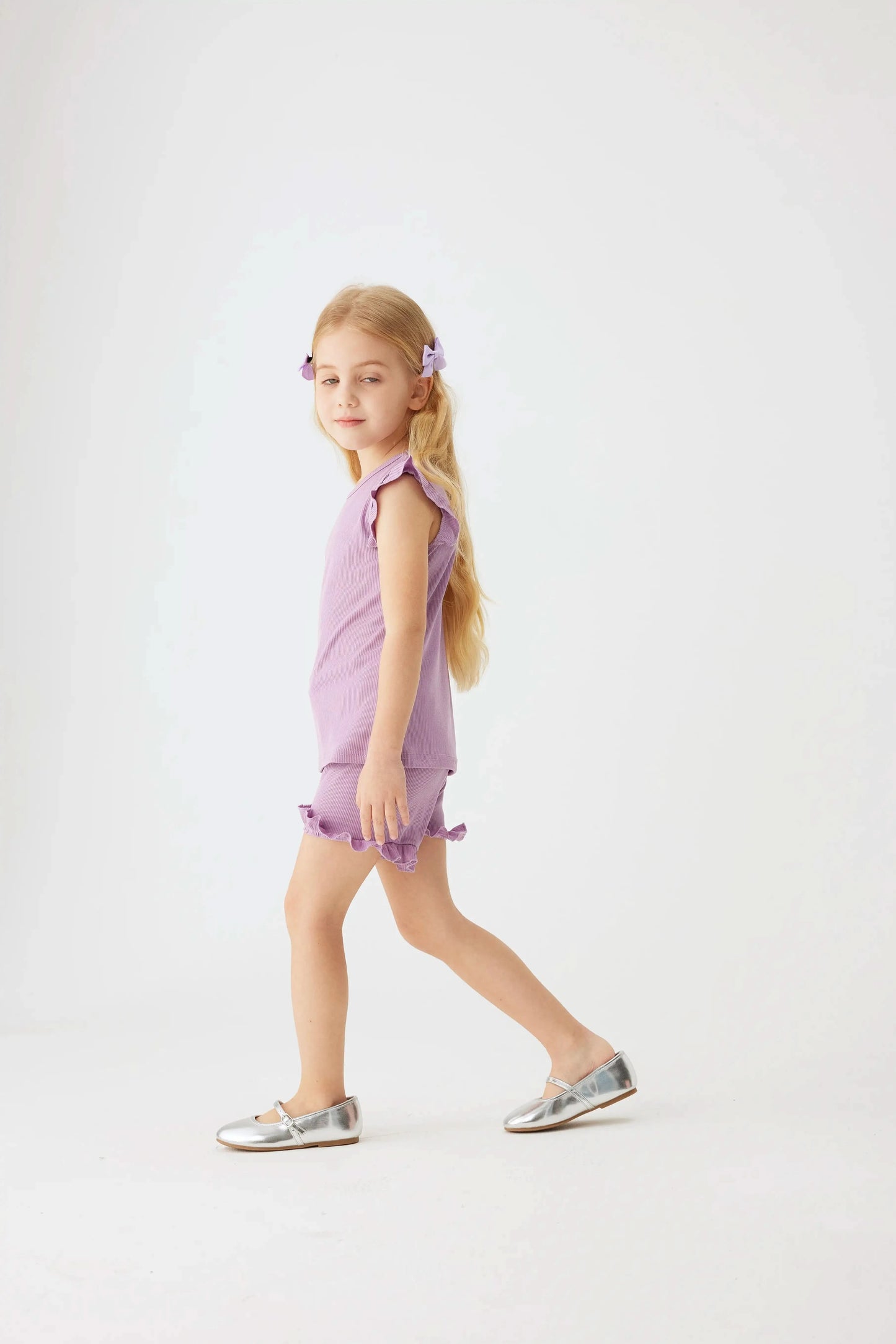 2024 Summer Hot selling Little Girl Daily Casual Clothing Minimalist Little Girl Polyester Set Cool Sleeveless Shorts Set Girl - M & M Global