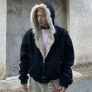 2025 Y2k American new Jacket  Retro Woolen Collar Hoodeds Cotton Plush Men Street Hip Hop Gothic Harajuku Oversize Jacket Coat