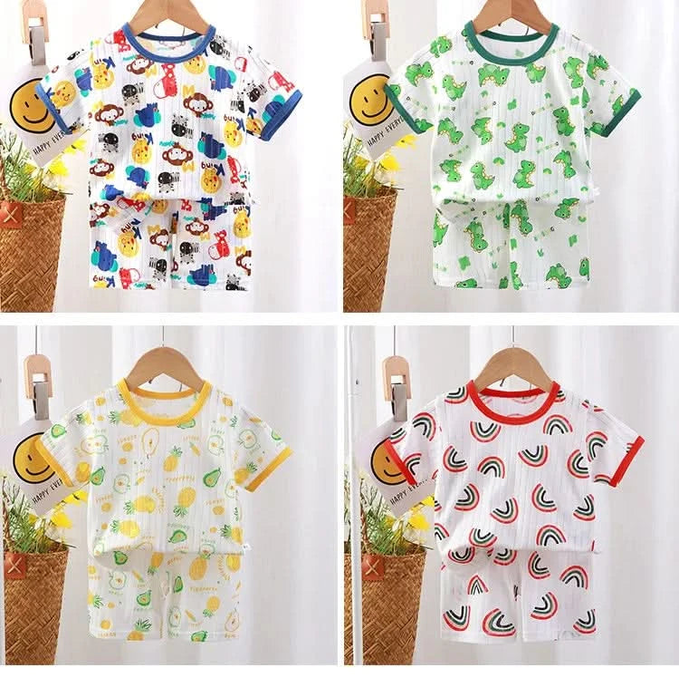 New Kids Boys Girls Summer Clothing Sets Children Cute Cartoon Print Short Sleeve T-Shirt Tops with Shorts Toddler Baby Pajamas - M & M Global