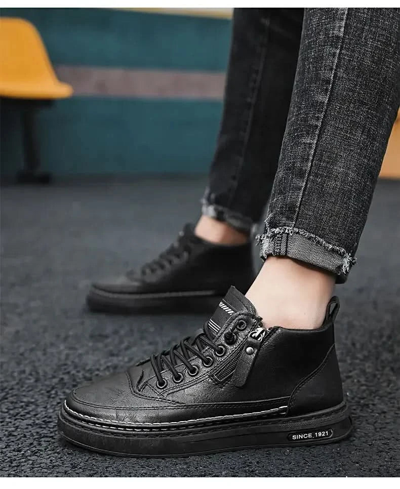 Men Boots Winter High Top Leather Shoes Fashion Cotton Shoes Fashion Ankle Boots Business Casual Outdoor Shoes Male Sneakers New - M & M Global