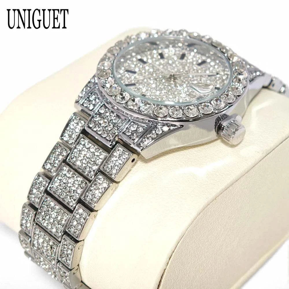2025 Hot Fashion Gold Watches Women Luxury Stainless Steel Elegant Iced Diamond Jewelry Quartz Wristwatch Ladies Dropshipping - M & M Global