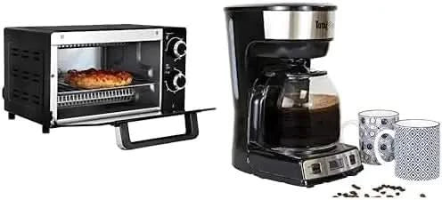 Total Chef Toaster Oven 4 Slice Small Compact Kitchen Appliance + Total Chef 12-Cup Programmable Coffee Maker Stainless Steel Dr - M & M Global