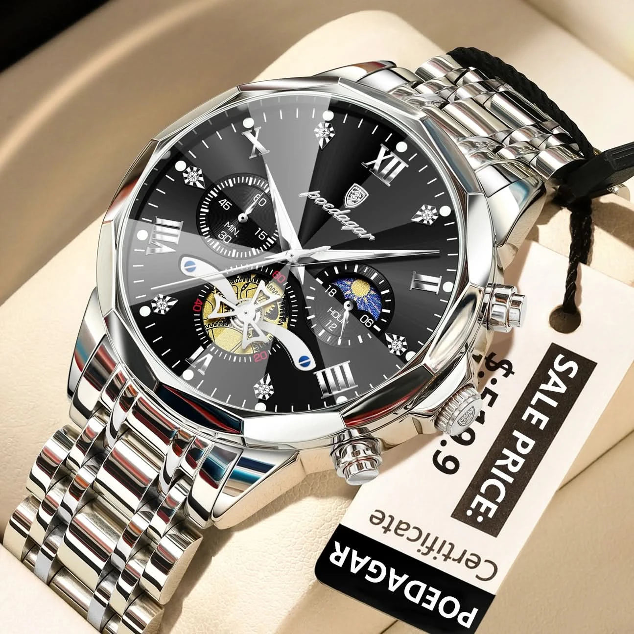 POEDAGAR Luxury Men Watch Top Original Waterproof Luminous Chronograph Man Wristwatch Stainless Steel Quartz Men's Watches Reloj - M & M Global