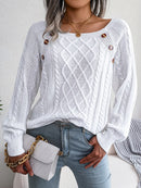 Women Casual Square Collar Buttons Long Sleeve Knitted Pullover Sweaters for Autumn Winter 2026