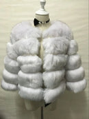 DEAT Fashion Orange Imitation Fox Fur Grass Coat Women's Round Neck Plush Thick Jacket Winter New 7A1578