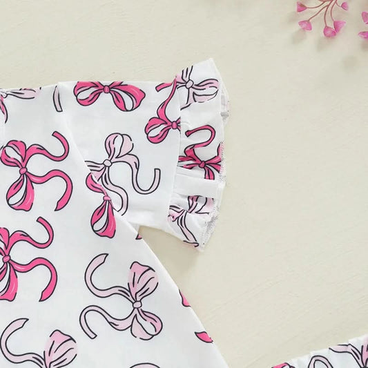 Infant Girls 2-Piece Summer Set with Short Sleeve Bow Print Top and Tulle Skirt - Adorable Baby Clothing for Warm Weather - M & M Global