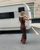Tossy Sleeveless Knitwear Turtleneck Long Dress Female Slim Elegant Fashion Autumn 2023 Ribbed Knit Dress For Women Maxi Dress - M & M Global