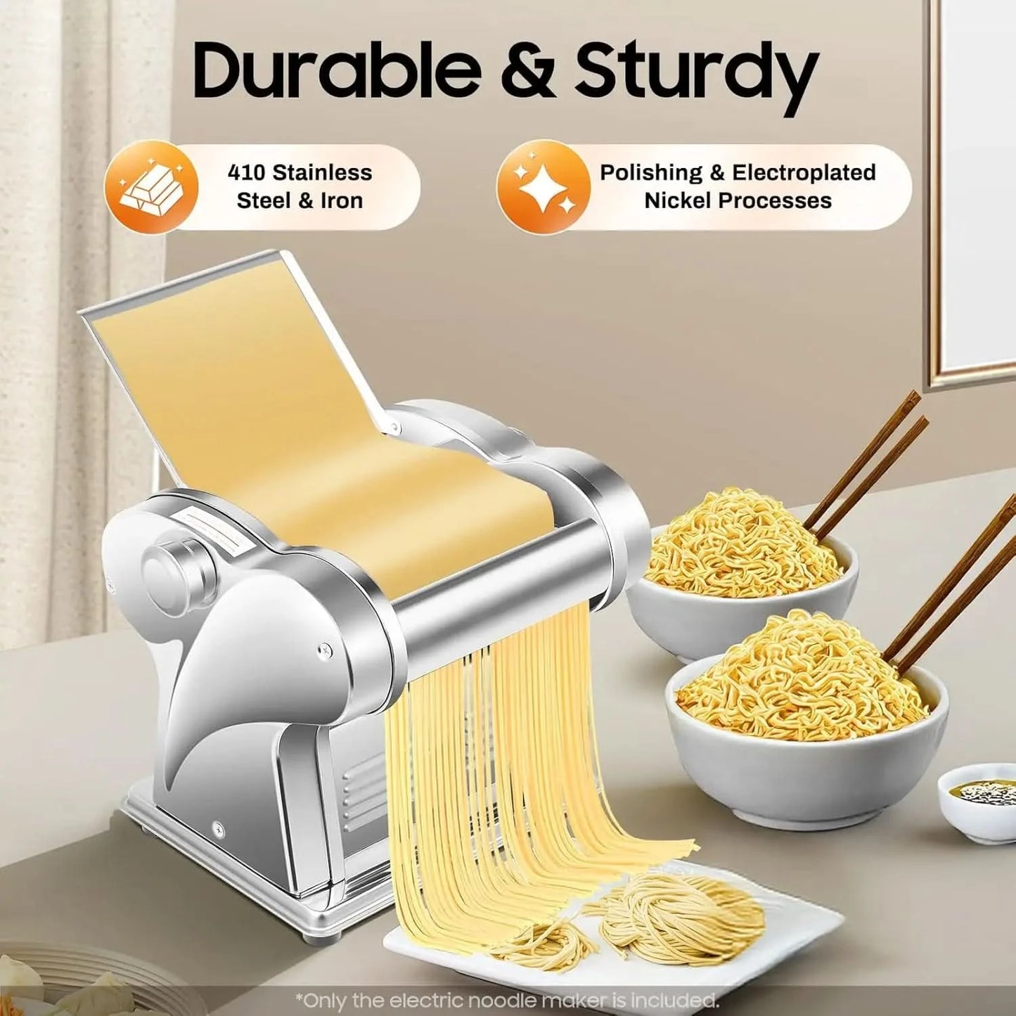 Electric Pasta Maker Machine, 135W Spaghetti Roller Noodle Pressing Machine, 410 Stainless Steel Electric Noodle Maker, for Brea - M & M Global
