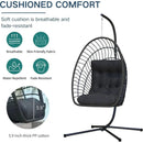 Hanging Egg Chair with Stand Indoor Outdoor, Foldable Rattan Wicker Hammock Egg Swing Chair for Bedroom Porch Patio Garden