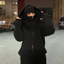 Men and women Balaclava Y2kGothic Harajuku winter new item double hooded sweatshirt men's hooded mask zipper sportswear