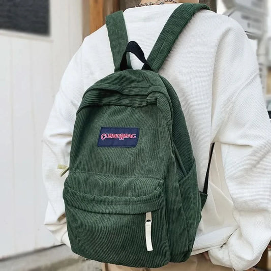Vintage Boy Girl Corduroy Green School Bag Men Women Laptop College Backpack Cool Lady Student Fashion Female Travel BookBag New - M & M Global