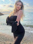 Trendix Black Elegant Evening Dress Women Sexy Off Shoulder Slim High Waist Tube Dresses Beach Party Ruffle Backless Long Dress - M & M Global