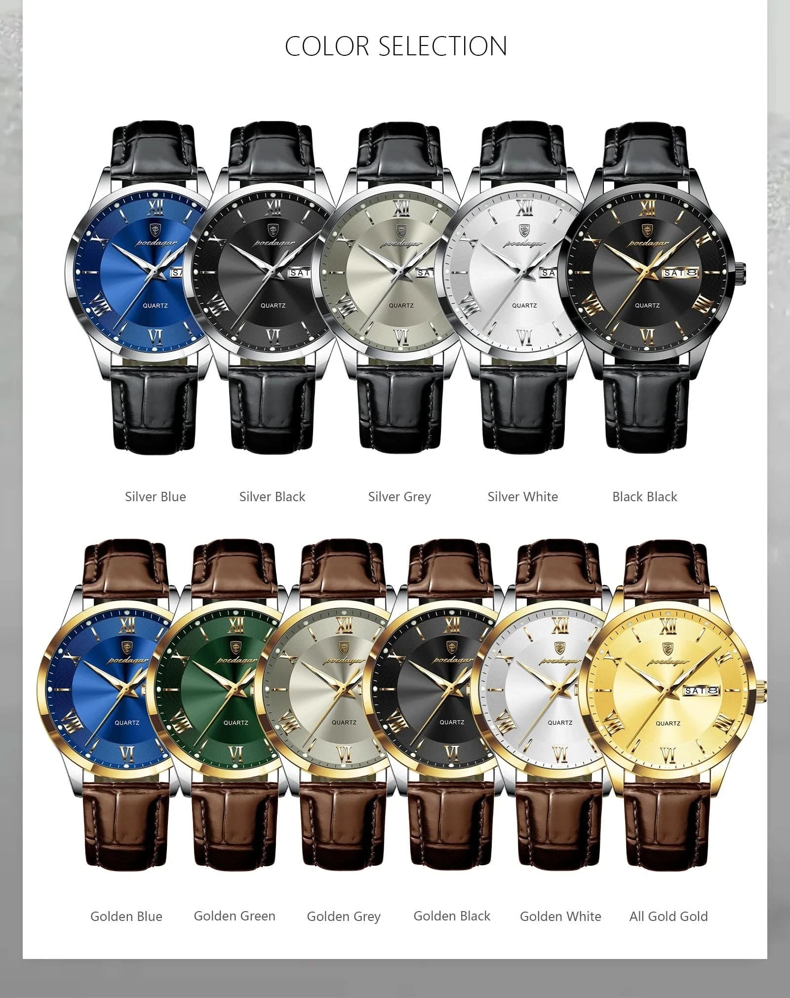 POEDAGAR Top Luxury Watch For Men Military Waterproof Luminous Date Week Man Wristwatch Leather Men's Quartz Watches Sport Reloj - M & M Global