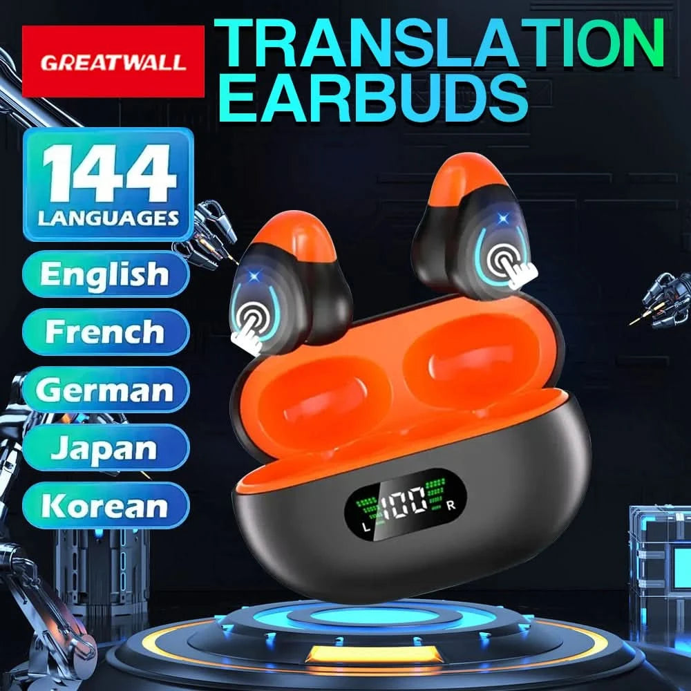 GREATWALL Translation Ear Clip, Touch Control,No Delay,High Definition Sound Quality, Can Translate 144 Languages Online