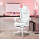 Dowinx Gaming Chair Cute with Cat Ears and Massage Lumbar Support, Ergonomic Computer Chair for Girl with Footrest and Headrest