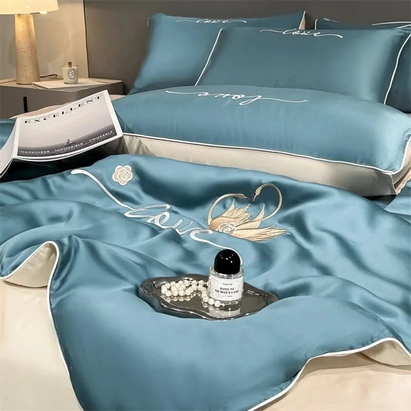 Simple Solid Color Embroidery Washed Ice Silk Single Summer Quilt - M & M Global
