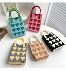 Korean Fashion Heart Knitted Mini Square Handbag for Women Small Mobile Phone Shoulder Bags Girls Cute Outdoor Crossbody Bags - M & M Global