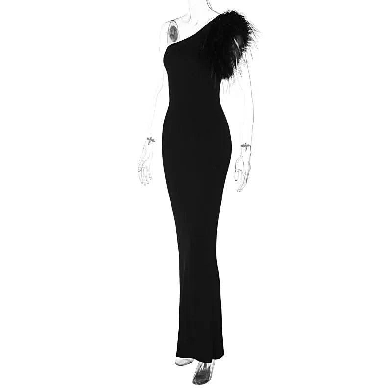 Dulzura Black Sleeveless One Shoulder Maxi Dress For Women Bodycon Sexy Party Elegant Long Dress Birthday Evening Outfit - M & M Global