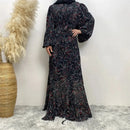 Muslim Women's dress Casual print bark crepe long dress Zipper collar long sleeves loose Muslim maxi dress - M & M Global
